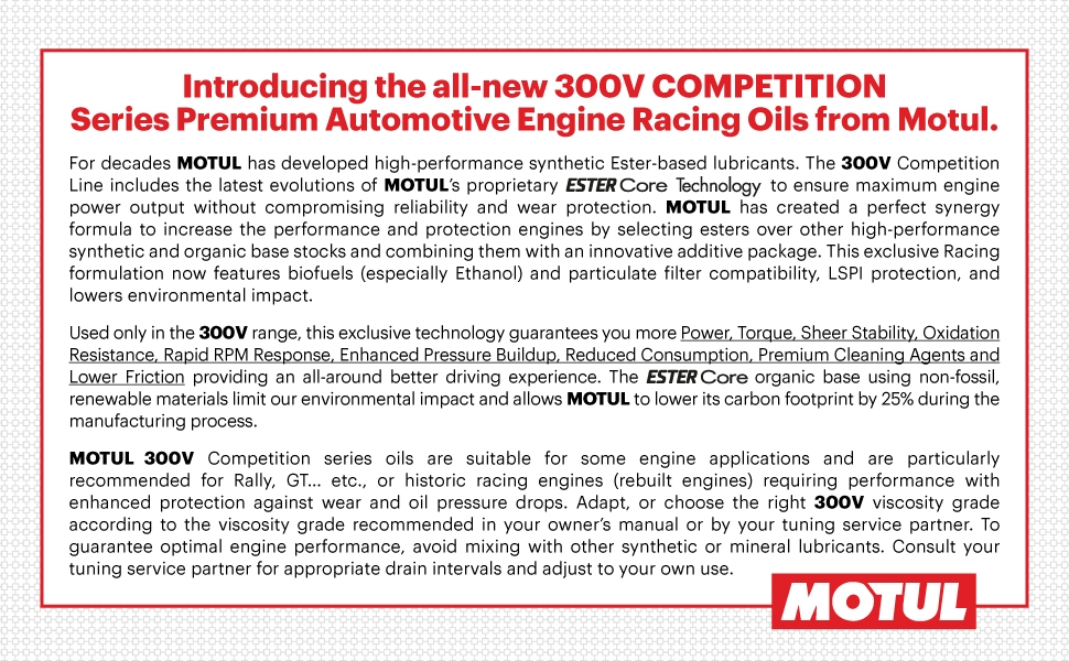 Motul 300V Competition Series Premium Racing Engine Oil Description